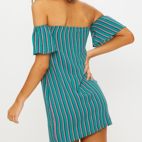 PRETTY LITTLE THING Green Bardot Smock Dress 0 - Picture 8 of 8